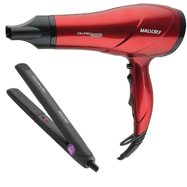 KIT MALLORY BIVOLT - SECADOR ION PRO 4000 2000W + PRACHA DIVINE LISS 200ºC