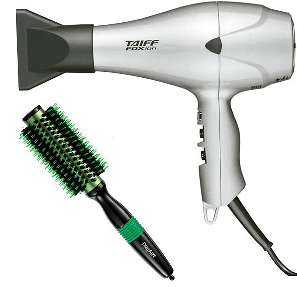 KIT - SECADOR FOX ION PRATA 2000W 220V + ESCOVA PROART PRO VERDE 25MM EPM02