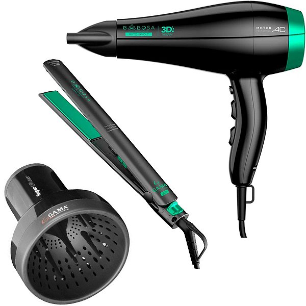 KIT GAMA BABOSA - SECADOR 3D THERAPY ULTRA ION 2200W + PRANCHA ELEGANCE CERAMIC ION 220ºC + DIFUSOR
