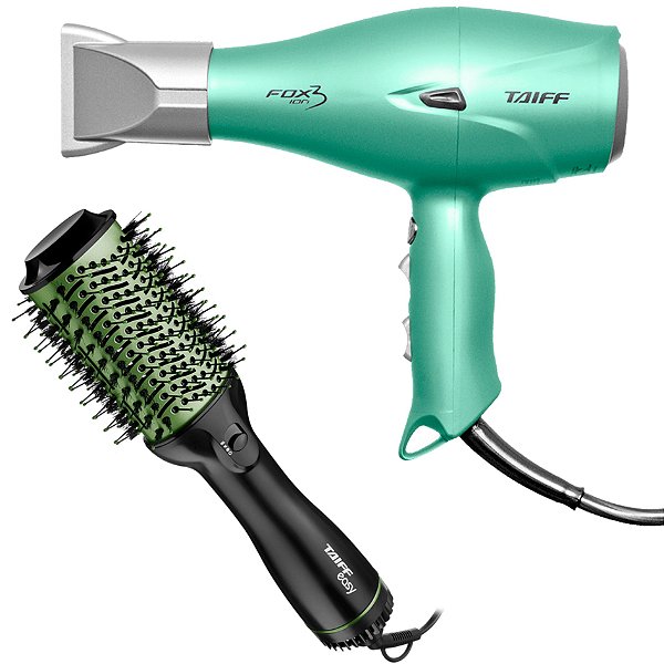 KIT TAIFF 127V - SECADOR FOX ION 3 GREEN 2200W + ESCOVA OVAL EASY GREEN 1200W