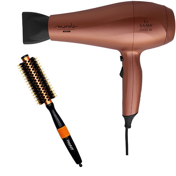 Kit - Secador Gama Marula Ceramic Ion 2000w Biv + Escova Proart Metallic Laranja 15mm - Epm07b