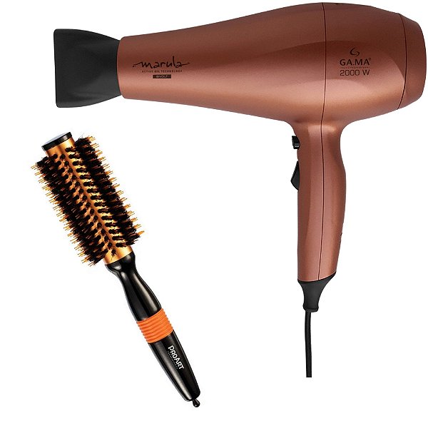 Kit - Secador Gama Marula Ceramic Ion 2000w Biv + Escova Proart Metallic Laranja 25mm - Epm08b