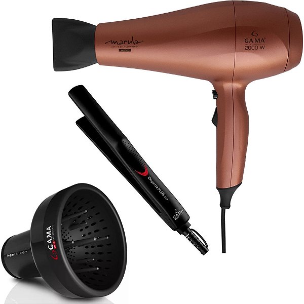 Kit Gama Biv - Secador Marula Ceramic Ion 2000w + Prancha Eleganza Plus 210ºc + Difusor Universal