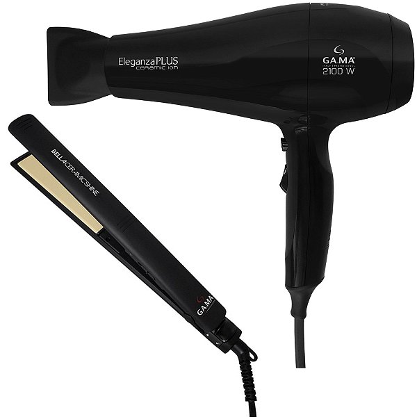 Kit Gama Secador Eleganza Plus Ceramic Ion 2100w 220v + Prancha Bella Ceramic Shine Blister 230ºc