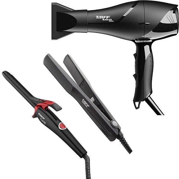 Kit Taiff Secador Black Ion 2000w 127v + Modelador Curves 3/4 210ºc 19mm + Prancha Ceramica 180ºc