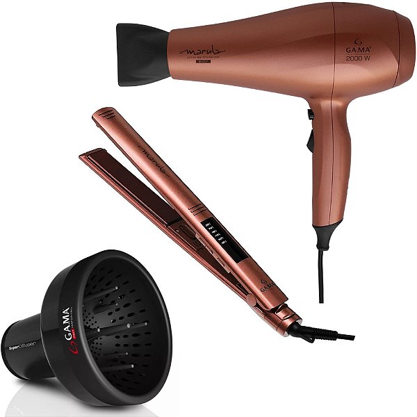 Kit Gama Marula - Secador Ceramic Ion 2000w + Prancha Elegance Led 230ºc + Difusor De Ar Universal