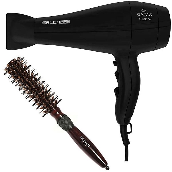 Kit - Secador Gama Salon Pro Ion 3d 2100w 127v + Escova Proart Miracle Shine 21mm  2d733 Madeira 'p'