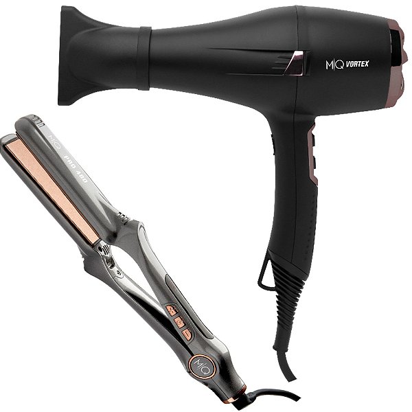 Kit Mq Profissional - Secador Vortex Black 2100w 127v + Prancha Pro 480 480°f / 250°c - Bivolt