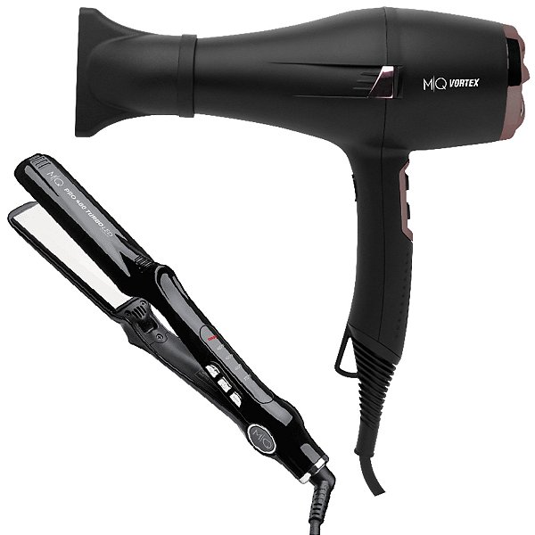 Kit Mq - Secador Vortex Black 2400w 220v + Prancha Pro 480 Turbo Led Titanium 25mm 250°c - Bivolt