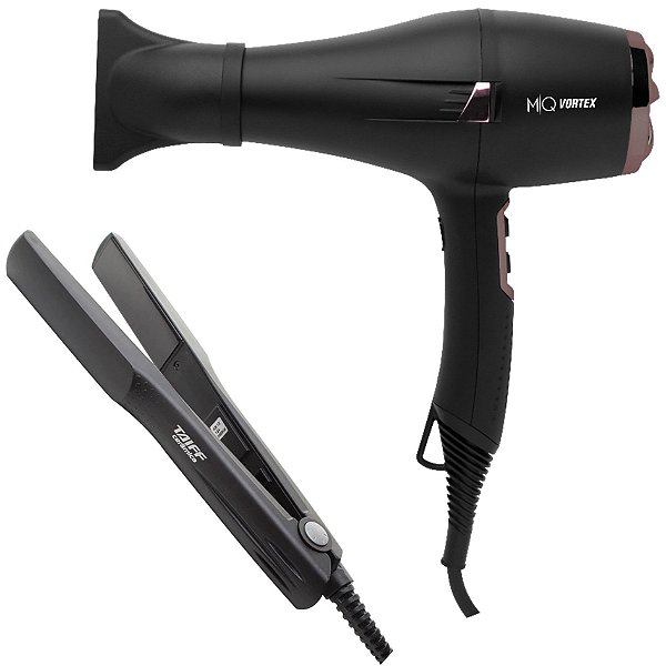 Kit - Secador Profissional Mq Vortex Black 2400w 220v + Prancha Taiff Ceramica 180ºc