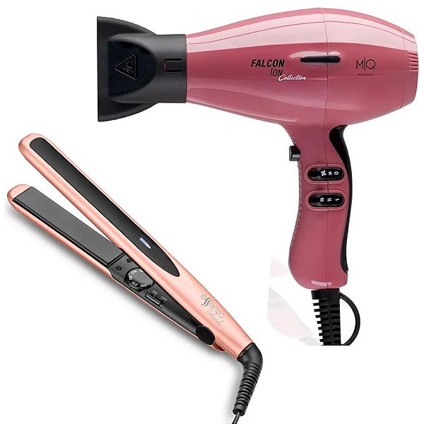 Kit - Secador Mq Falcon Ion Collection Pink 2100w 127v + Prancha Multilaser Ceramic Eb053 230ºc