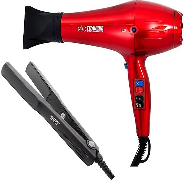 Kit - Secador Mq Turbo Compressor Red Ferrari 2100w 127v + Prancha Taiff Ceramica 180ºc