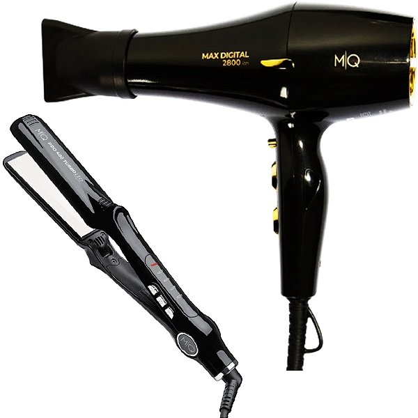 Kit Mq - Secador Max Digital 2800w Íon Black 220v + Prancha Pro 480 Turbo Led Titanium 32mm 252°c