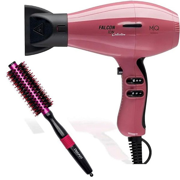 Kit - Secador Mq Falcon Ion Collection Pink 2100w 127v + Escova Proart Metallic Pro Rosa 15mm Epm04