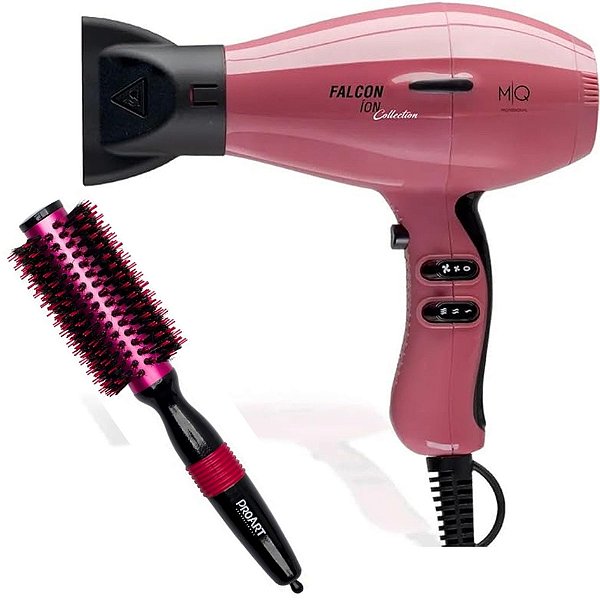 Kit - Secador Mq Falcon Ion Collection Pink 2100w 127v + Escova Proart Metallic Pro Rosa 25mm Epm05