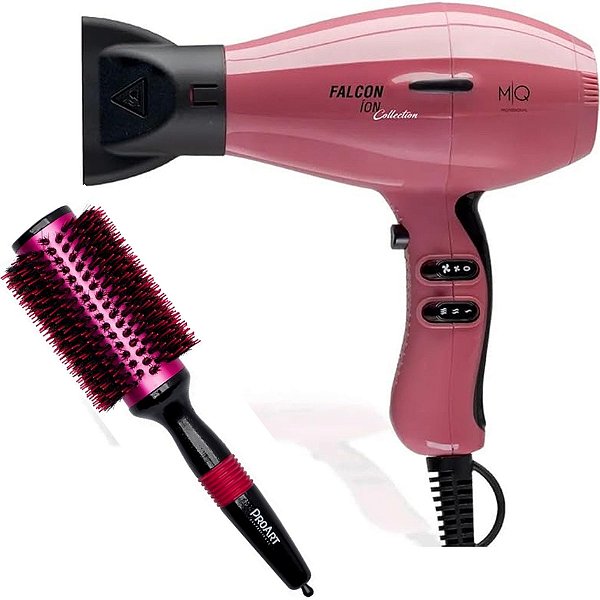 Kit - Secador Mq Falcon Ion Collection Pink 2100w 127v + Escova Proart Metallic Pro Rosa 38mm Epm06