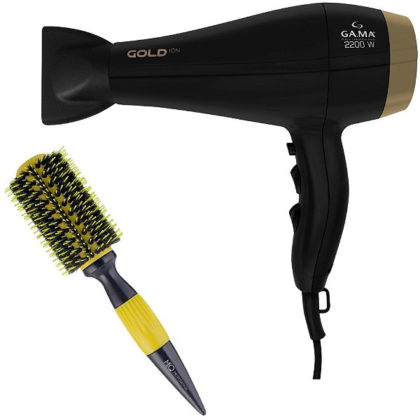 Kit - Secador Gama Gold Ion 2200w 220v + Escova Prime Thermal Ceramic Cerdas Mista 33mm 1797