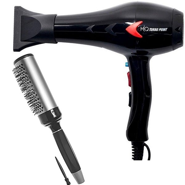 Kit - Secador Mq Turbo Point Black 2000w 127v + Escova Proart Ricci Perfetti 98103hkh 'm' 32mm