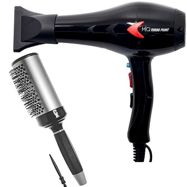 Kit - Secador Mq Turbo Point Black 2000w 127v + Escova Proart Ricci Perfetti 98105hkh 'G' 53mm