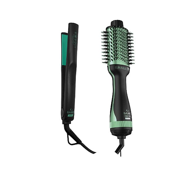 Kit Gama Babosa Ceramic Ion - Escova Brush 3d 1300w Bv + Prancha 220ºc Bv