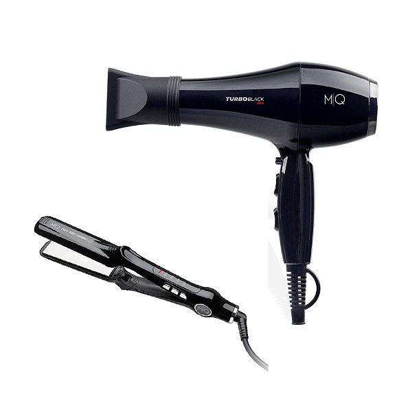 Kit Mq - Secador Cabelo Mq Turbo Black 2400w 127v + Chapinha Prancha Mq Pro 480 Turbo Led Bivolt