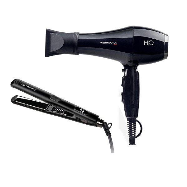 Kit Mq - Secador Cabelo Mq Turbo Black 2400w 127v + Chapinha Prancha Mq Pro 480 Velox Bivolt
