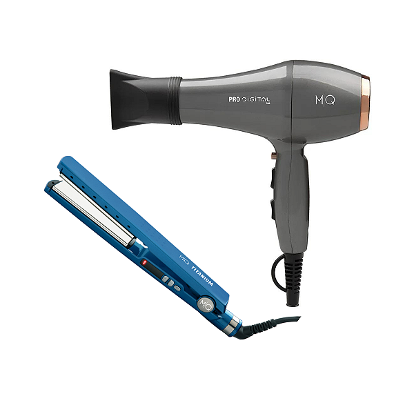Kit Mq - Secador Mq Pro Digital Íon 2600w 220v + Chapinha Prancha Alisadora Mq Titanium Blue 450°
