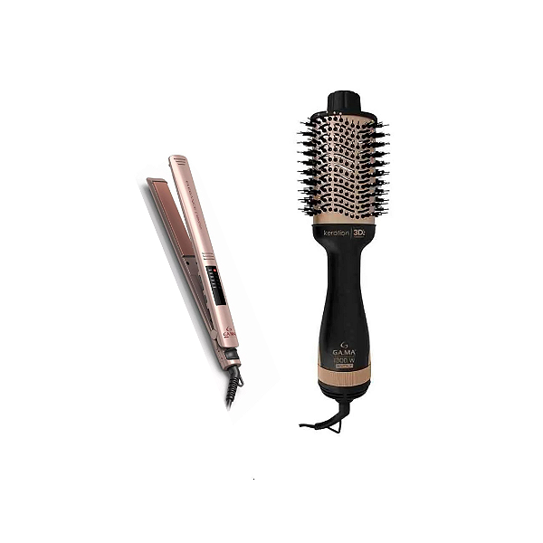 Kit Gama Keration Bivolt - Escova Modeladora Stylish Brush + Prancha Elegance Led