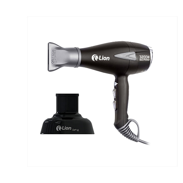 Secador De Cabelo Lion Multpower 3200w Preto Fosco 220v + Difusor De Ar Lion Df2 - Preto