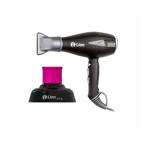 Secador De Cabelo Lion Multpower 3200w Preto Fosco 220v + Difusor De Ar Lion Df2 - Pink