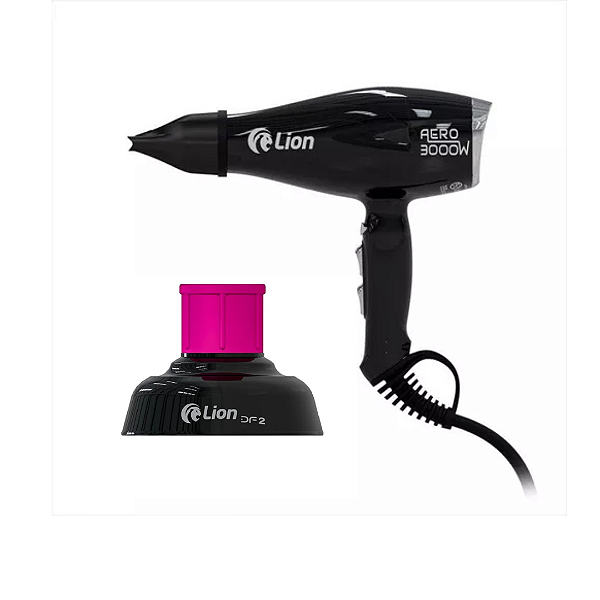 Secador Profissional Lion Tutti Aero 3000w Preto Flake 220v + Difusor De Ar Lion Df2 - Pink