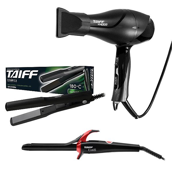KIT TAIFF 220V - SECADOR BLACK ION 2000W + MODELADOR CURVES 3/4 + PRANCHA 180ºC
