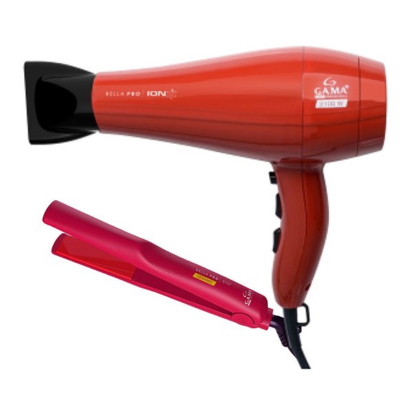 KIT GAMA  220V - SECADOR BELLA PRO ION 2100W + PRANCHA BELLA PRO CERAMIC 210°C