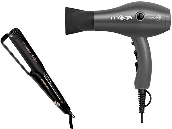 Kit Mega - Secador De Cabelo Nano Ion 2000w 220v + Prancha L500 Placa Larga 230ºc Biv