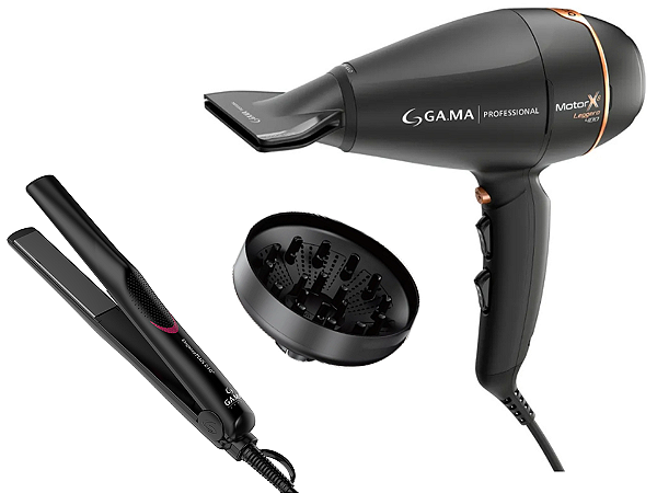 Kit Gama - Secador Bravo 90x 2000w 220v + Prancha Eleganza Plus 210ºc Biv