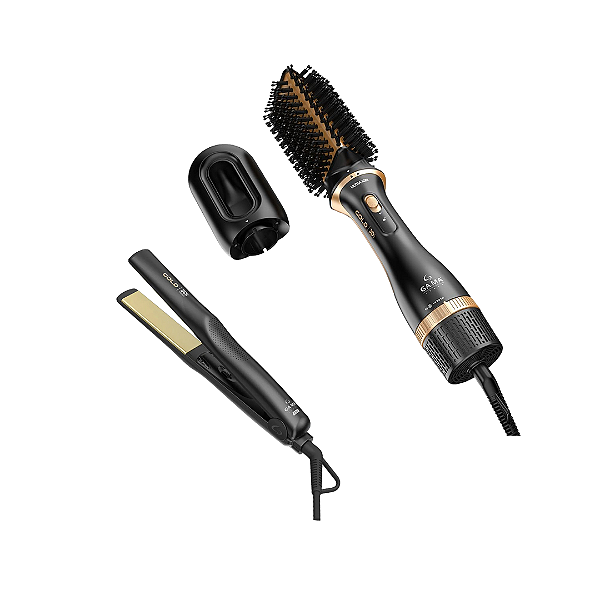 Kit Gama Gold Ion Bivolt - Escova Alisadora 1200w + Prancha 220ºc