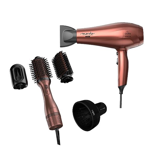 Kit Gama Marula Bivolt - Secador Ceramic Ion 2000w + Escova MulticabeÇas 3d 1200w + Difusor