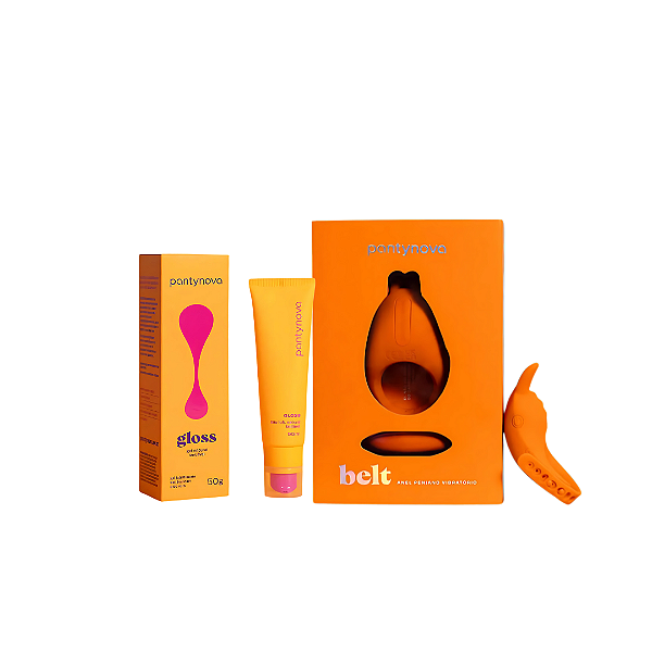 Kit Pantynova - Anel Peniano Vibratorio Belt Laranja + Lubrificante Gloss BeijÁvel 50g