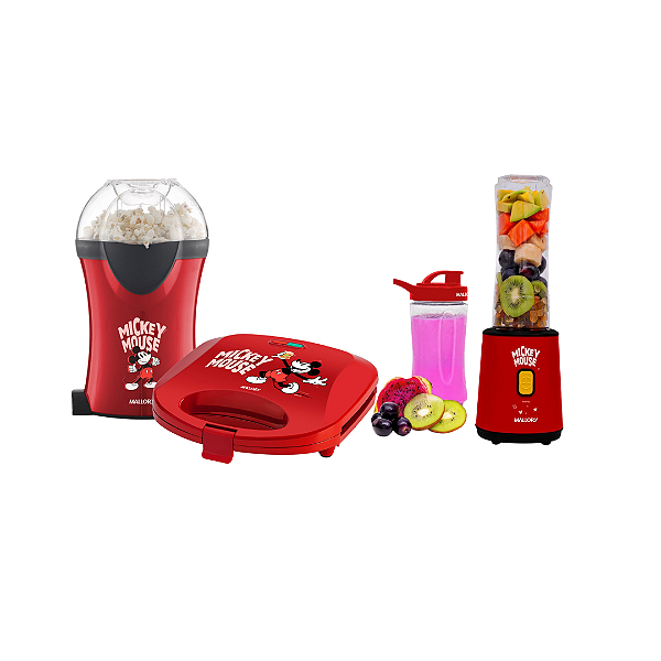Kit Mallory Mickey Mouse 127v - Pipoqueira 1200w + Sanduicheira + Liquidificador Individual