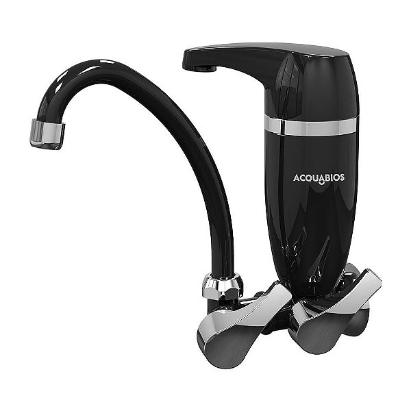 Filtro De Agua Acquabios Com Torneira Preta Cromada Premium Parede