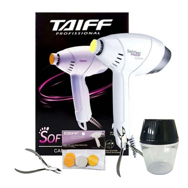 KIT PEDICURO SOFT FEET TAIFF 60W + ALICATE UNHA + ALICATE CUTICULA + POTE MISTURADOR + REFIL LIXA