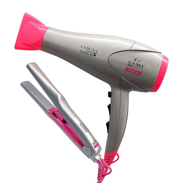 KIT GAMA LUMINA TOURMALINE 220V - SECADOR PROFISSIONAL NANO ION 2200W + PRANCHA DUO 220°C BVT