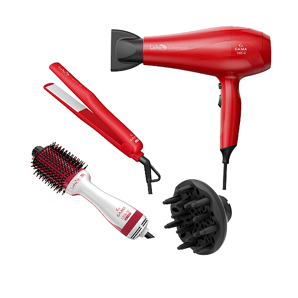 Kit Gama Lichia - Secador 2100w 220v + Escova 1300w + Prancha 220ºc