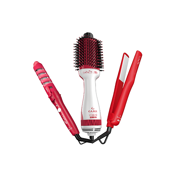 Kit Gama Lichia Bivolt - Escova 1300w + Modelador 180ºc + Prancha 220ºc