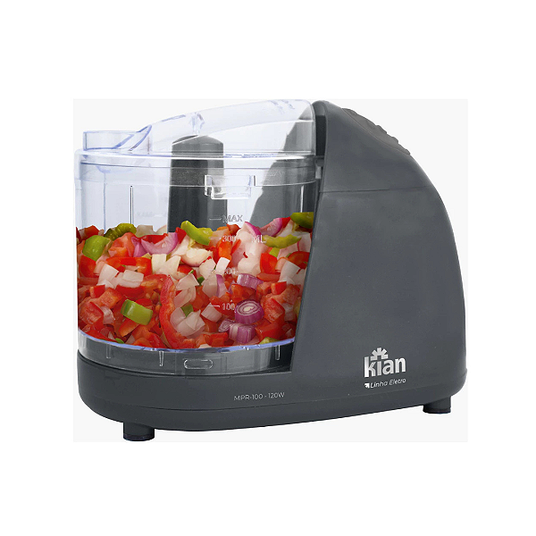 Mini Processador Kian Mpr-100 Cinza 120w 500ml Lâminas Duplas Em Aço Inox E Tampa Dosadora 220v