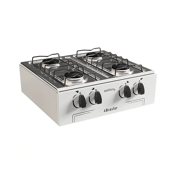 Fogão Cooktop De Mesa Portátil A Gás 4 Bocas Braslar Asiático Júnior Branco Glp
