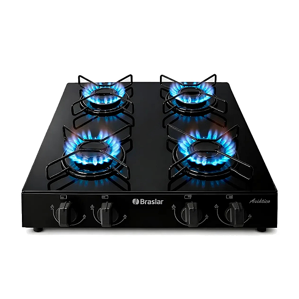 Fogão Cooktop Braslar Asiático 4 Bocas Preto Com Acabamento Em Vidro