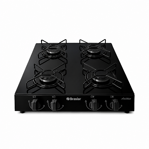 Fogão Cooktop Braslar Asiático 4 Bocas Preto Com Acabamento Em Vidro