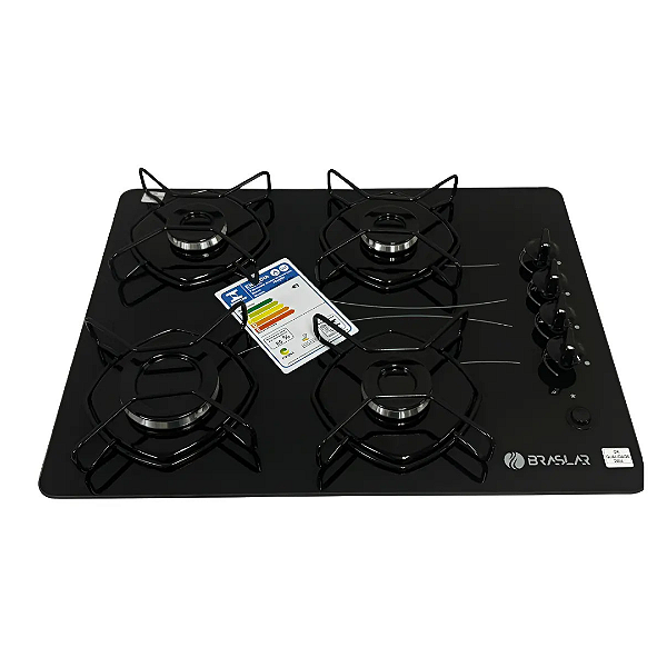 Cooktop Braslar Pop Gás 4 Bocas Mesa Vidro Preto Acendimento Automático Bivolt