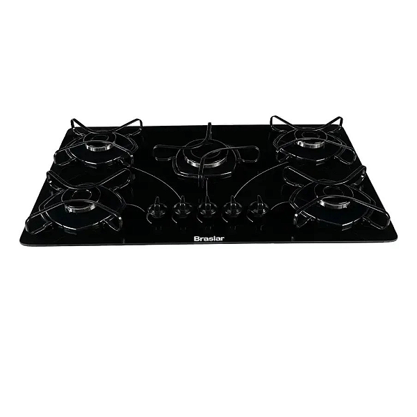 Cooktop Braslar Pop 5 Bocas A Gás Mesa De Vidro Preto Acendimento Automático Bivolt